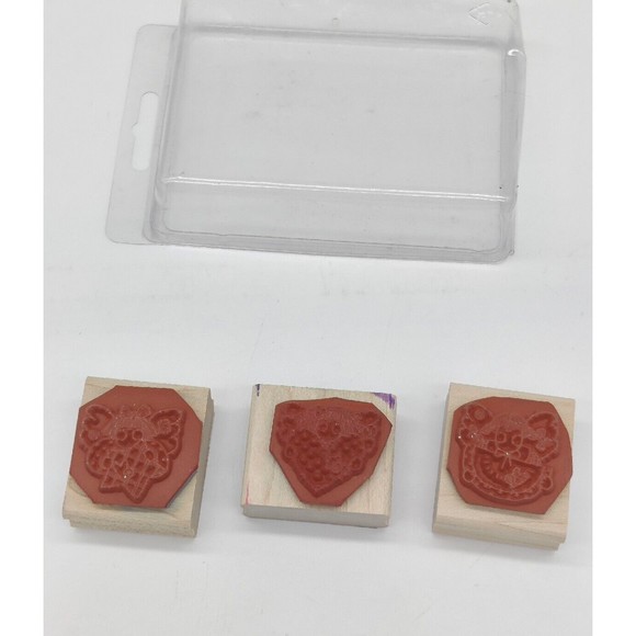 Vintage STAMPIN' UP! 1996 Set of 3 Angel Faces Rubber Stamps Wooden Card Making - Picture 4 of 10
